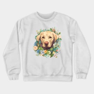 Floral Paws: Vintage Labrador Retriever Art Print Crewneck Sweatshirt